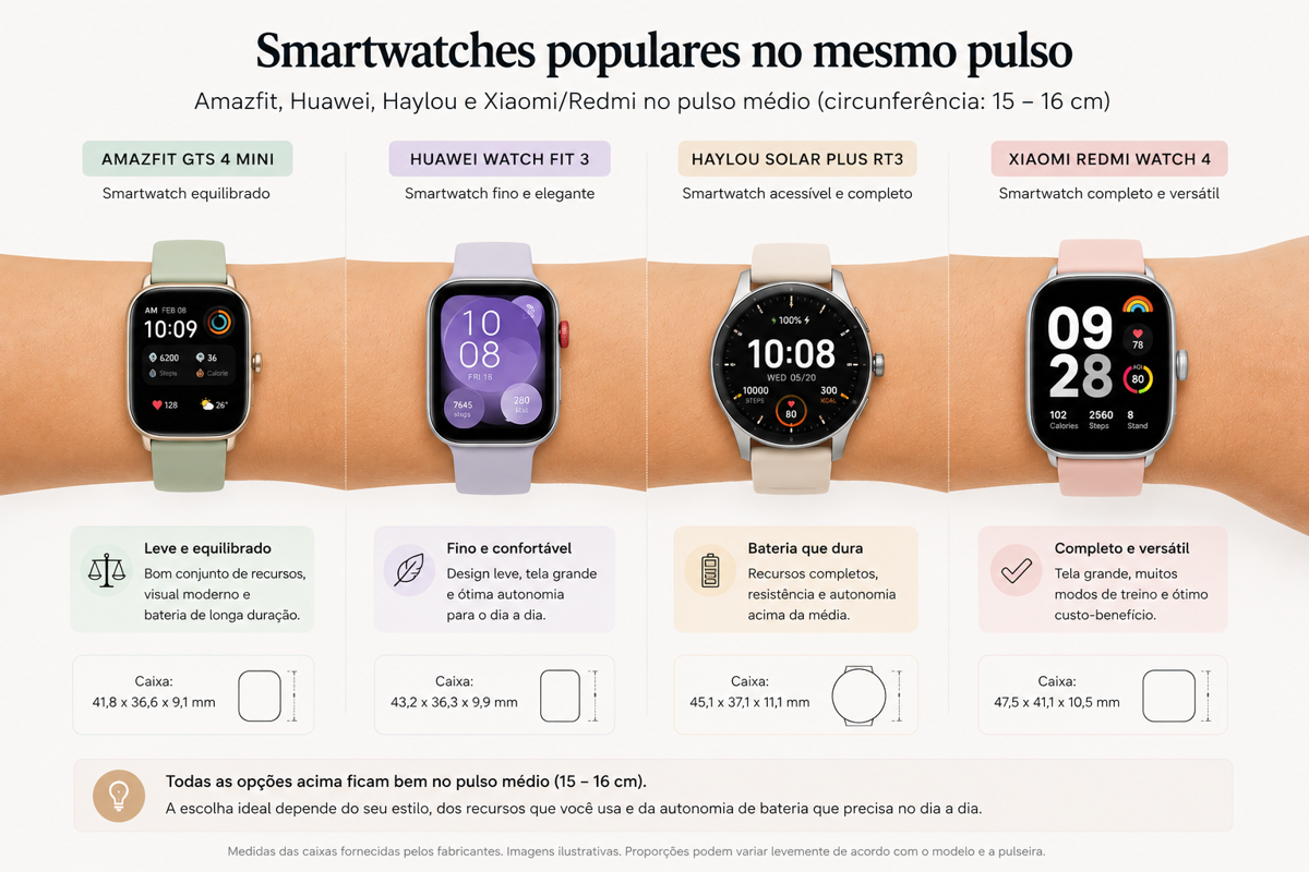 Smartwatches femininos de diferentes marcas
