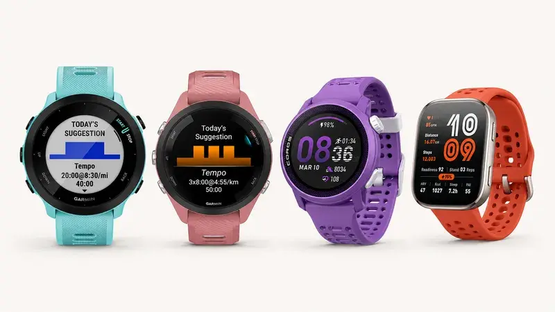 Garmin, Coros e Amazfit lado a lado — relógios de corrida comparados no guia